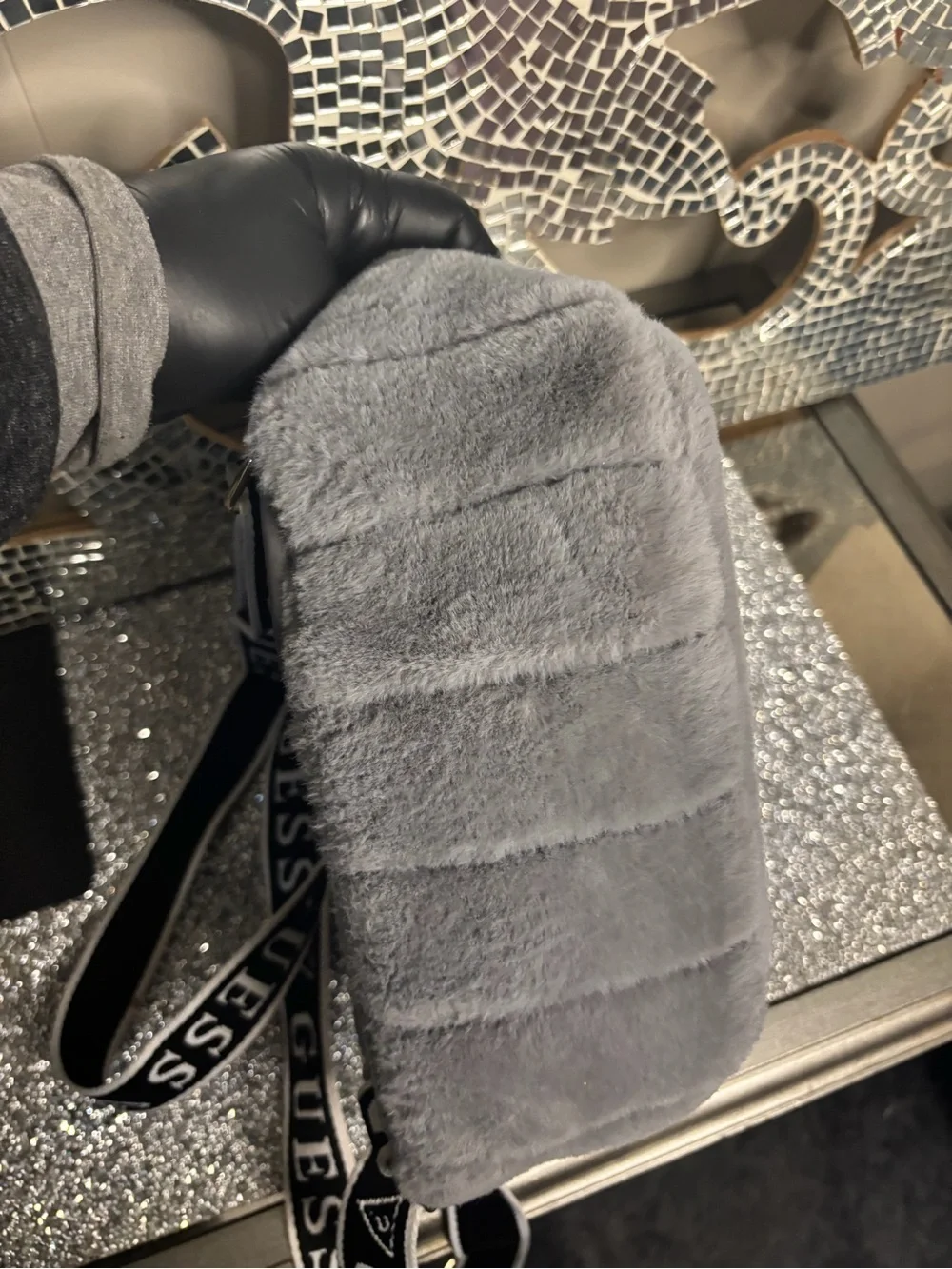 💕GUESS Gray Faux-Fur Mini Backpack